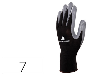 Guantes deltaplus de punto poliéster y nitrilo negro-gris talla 7 S